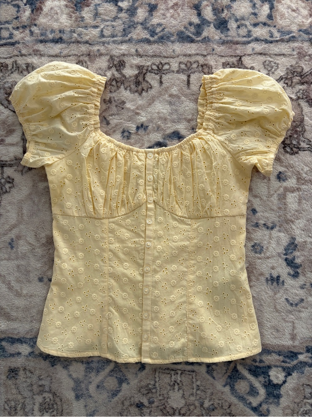 Hollister Eyelet Babydoll Top - Butter Yellow